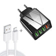 2 in 1 1m USB to 8 Pin Data Cable + 30W QC 3.0 4 USB Interfaces Mobile Phone Tablet PC Universal Quick Charger Travel Charger Set, EU Plug(Black) - USB Charger by PMC TechLife | Online Shopping South Africa | PMC TechLife | Buy Now Pay Later Mobicred