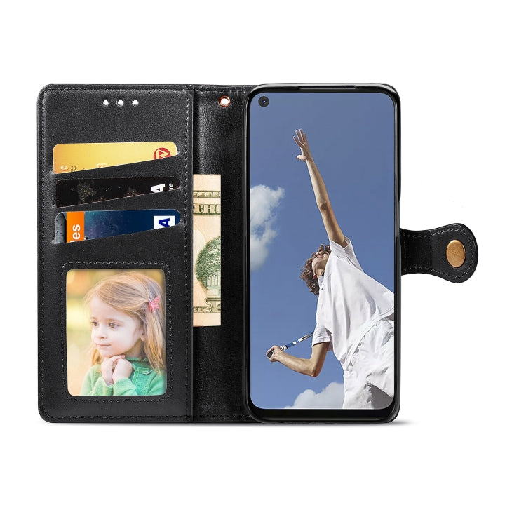 For OPPO A52/A72/A92 Retro Solid Color Leather Buckle Phone Case with Lanyard & Photo Frame & Card Slot & Wallet & Stand Function(Black)