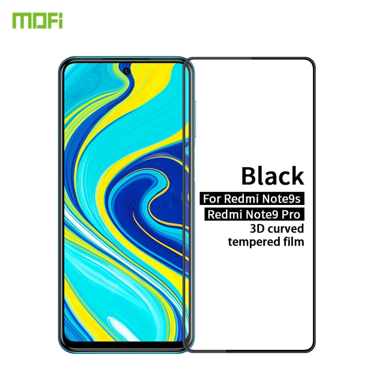 For Xiaomi Redmi Note 9S/Note 9 Pro MOFI 9H 3D Explosion-proof Curved Screen Tempered Glass Film(Black)