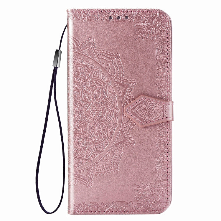 For Samsung Galaxy Note20 Ultra Halfway Mandala Embossing Pattern Horizontal Flip Leather Case with Holder & Card Slots & Wallet & Lanyard(Rose Gold)