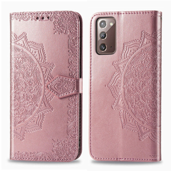 For Samsung Galaxy Note20 Ultra Halfway Mandala Embossing Pattern Horizontal Flip Leather Case with Holder & Card Slots & Wallet & Lanyard(Rose Gold)