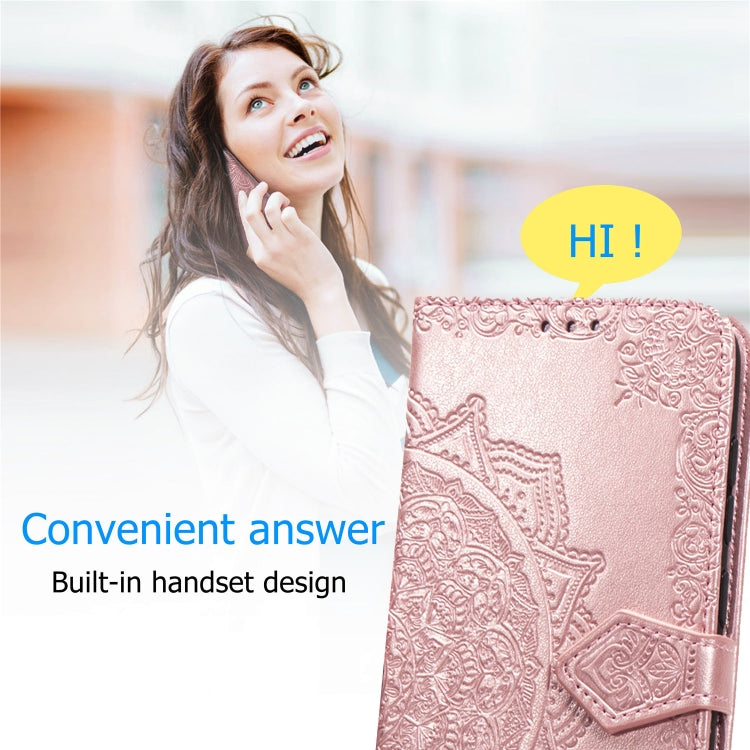 For Samsung Galaxy Note20 Ultra Halfway Mandala Embossing Pattern Horizontal Flip Leather Case with Holder & Card Slots & Wallet & Lanyard(Rose Gold)