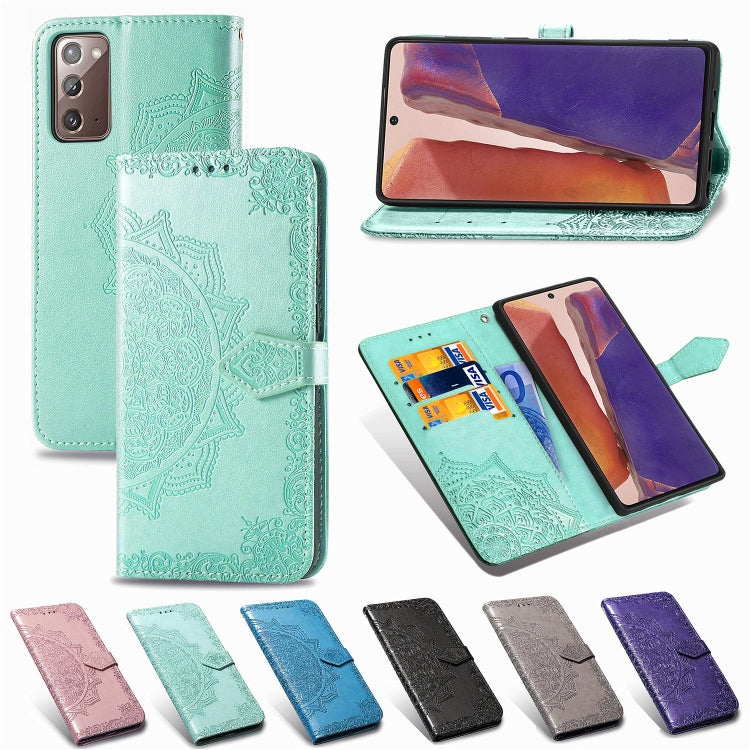 For Samsung Galaxy Note20 Ultra Halfway Mandala Embossing Pattern Horizontal Flip Leather Case with Holder & Card Slots & Wallet & Lanyard(Rose Gold)