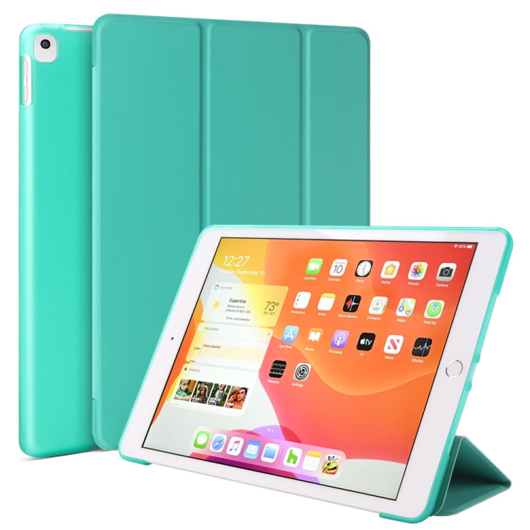 Three-folding Surface PU Leather TPU Matte Soft Bottom Case with Holder & Sleep / Wake-up Function For iPad 10.2 2021 / 2020 / 2019 / iPad Pro 10.5 inch(Mint Green)