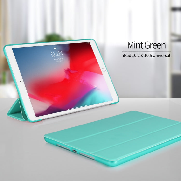 Three-folding Surface PU Leather TPU Matte Soft Bottom Case with Holder & Sleep / Wake-up Function For iPad 10.2 2021 / 2020 / 2019 / iPad Pro 10.5 inch(Mint Green)