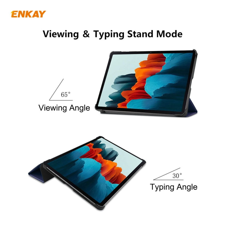 ENKAY ENK-8010 PU Leather + Plastic Smart Case with Three-folding Holder for Samsung Galaxy Tab S8 / Galaxy Tab S7 11.0 T870 / T875(Dark Blue)