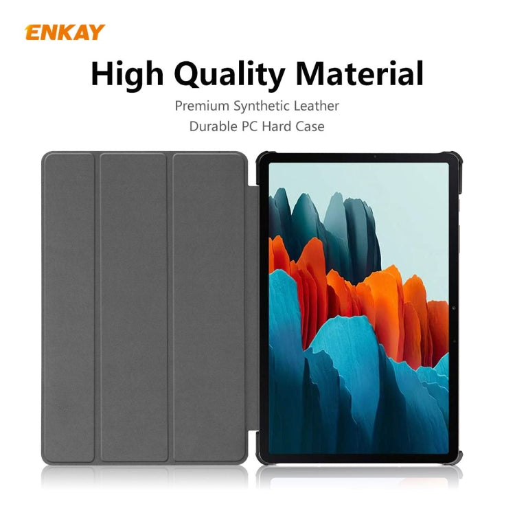 ENKAY ENK-8010 PU Leather + Plastic Smart Case with Three-folding Holder for Samsung Galaxy Tab S8 / Galaxy Tab S7 11.0 T870 / T875(Dark Blue)
