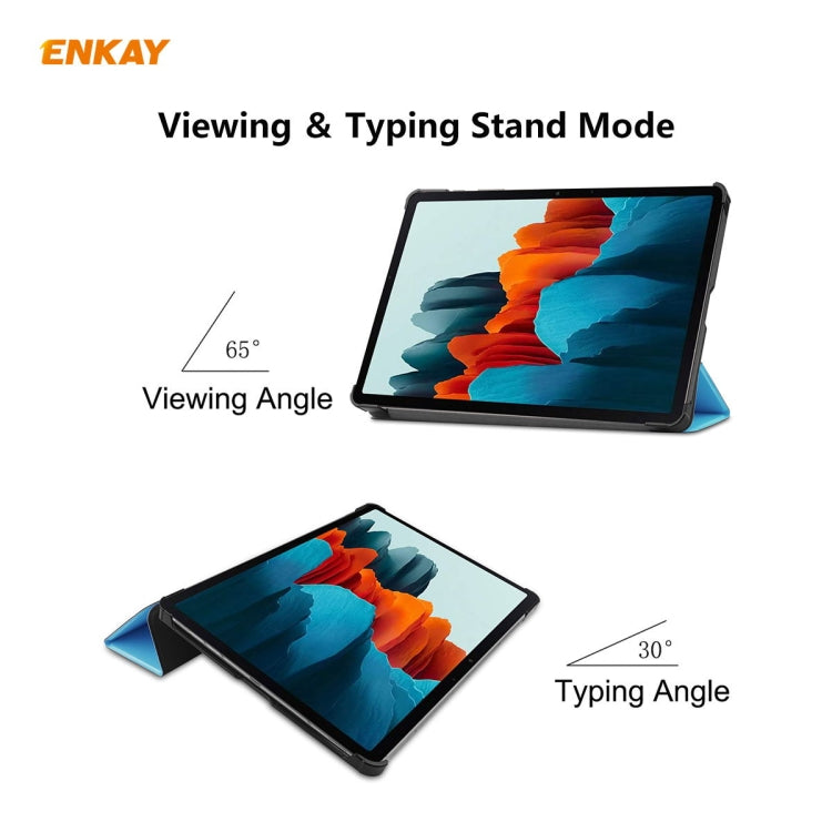 ENKAY ENK-8010 PU Leather + Plastic Smart Case with Three-folding Holder for Samsung Galaxy Tab S8 / Galaxy Tab S7 11.0 T870 / T875(Light Blue)