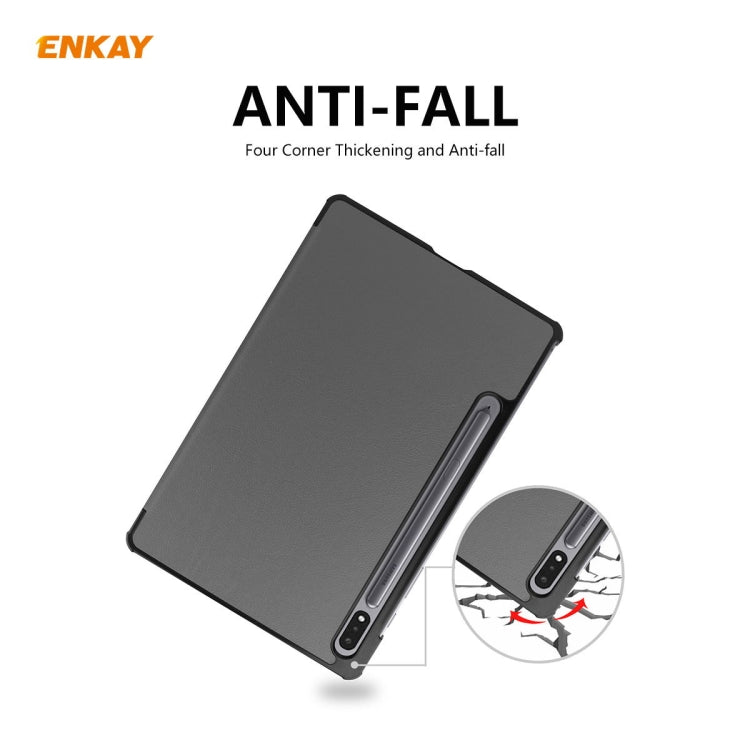 ENKAY ENK-8010 PU Leather + Plastic Smart Case with Three-folding Holder for Samsung Galaxy Tab S8 / Galaxy Tab S7 11.0 T870 / T875(Grey)
