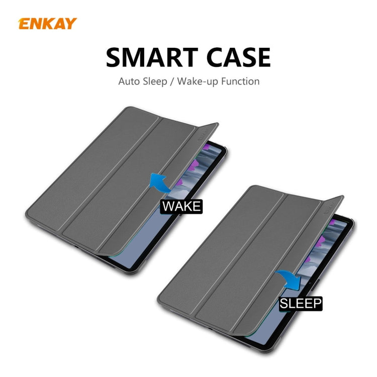 ENKAY ENK-8010 PU Leather + Plastic Smart Case with Three-folding Holder for Samsung Galaxy Tab S8 / Galaxy Tab S7 11.0 T870 / T875(Grey)