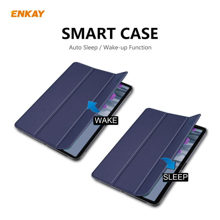 ENKAY ENK-8009 For Samsung Galaxy Tab A7 10.4 T500 / T505 2020 / 2022 PU Leather + Plastic Smart Case with Three-folding Holder(Dark Blue)