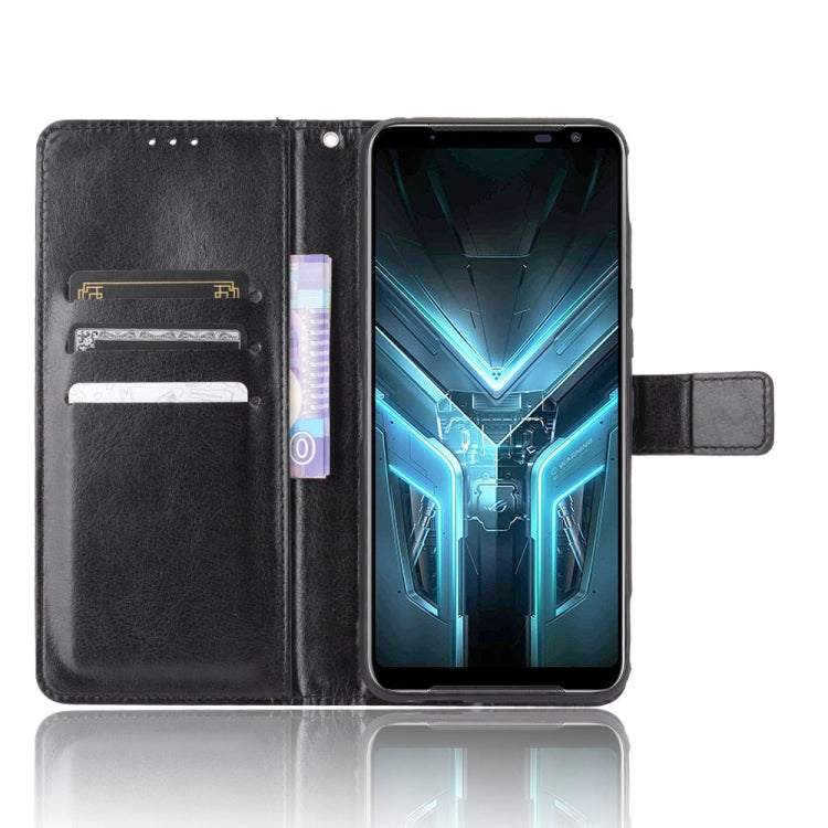 For Asus ROG Phone 3 ZS661KS Retro Crazy Horse Texture Horizontal Flip Leather Case , with Holder & Card Slots & Photo Frame(Black)