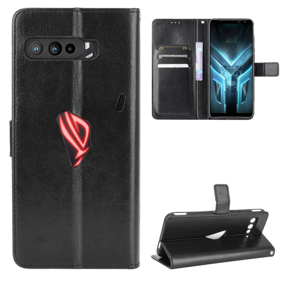 For Asus ROG Phone 3 ZS661KS Retro Crazy Horse Texture Horizontal Flip Leather Case , with Holder & Card Slots & Photo Frame(Black)
