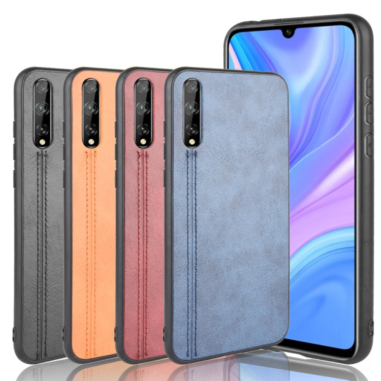 For Huawei P Smart S Shockproof Sewing Cow Pattern Skin PC + PU + TPU Case(Blue)
