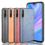 For Huawei P Smart S Shockproof Sewing Cow Pattern Skin PC + PU + TPU Case(Blue)