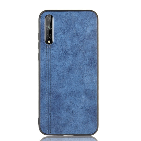 For Huawei P Smart S Shockproof Sewing Cow Pattern Skin PC + PU + TPU Case(Blue)