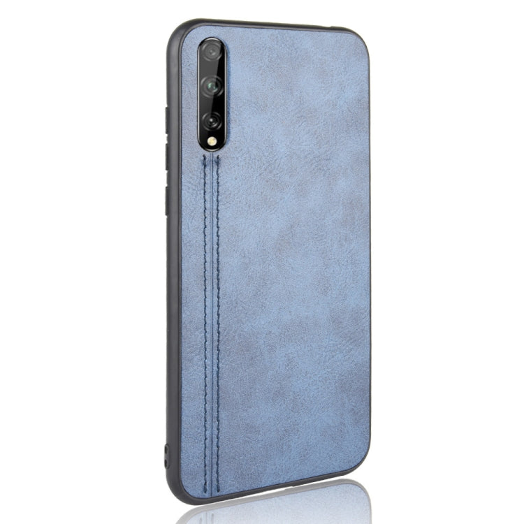 For Huawei P Smart S Shockproof Sewing Cow Pattern Skin PC + PU + TPU Case(Blue)