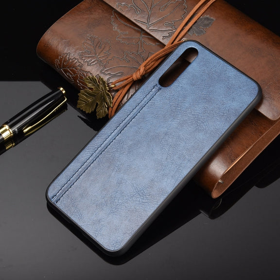 For Huawei P Smart S Shockproof Sewing Cow Pattern Skin PC + PU + TPU Case(Blue)