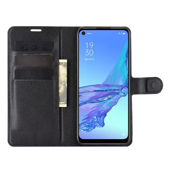 For OPPO A53 2020/OPPO A32 2020 Litchi Texture Horizontal Flip Protective Case with Holder & Card Slots & Wallet(Black)