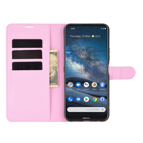 For Nokia 8.3 5G Litchi Texture Horizontal Flip Protective Case with Holder & Card Slots & Wallet(Pink)