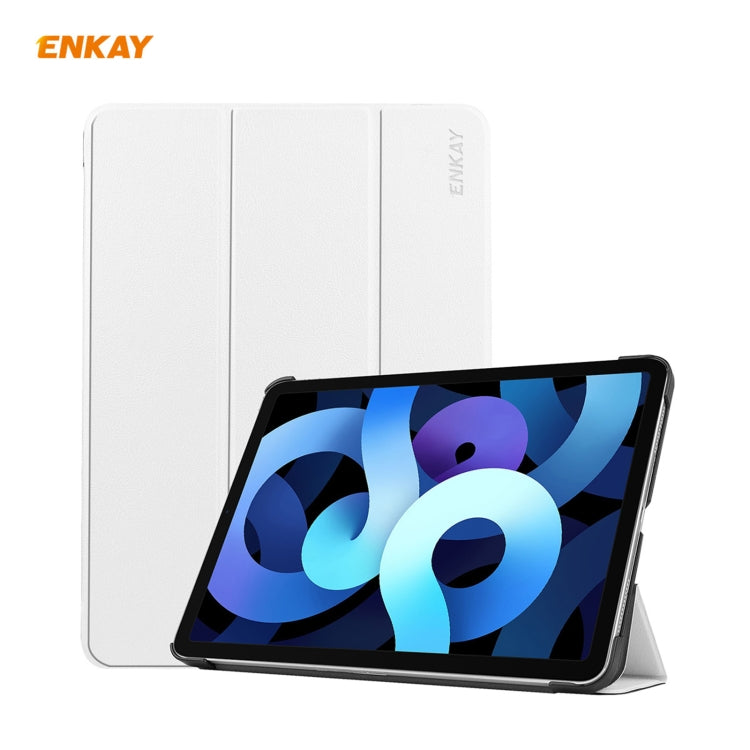 For iPad Air 11 2024 / Pro 11 2018 / Air 10.9 2022 ENKAY 3-folding Plastic Leather Smart Tablet Case(White)