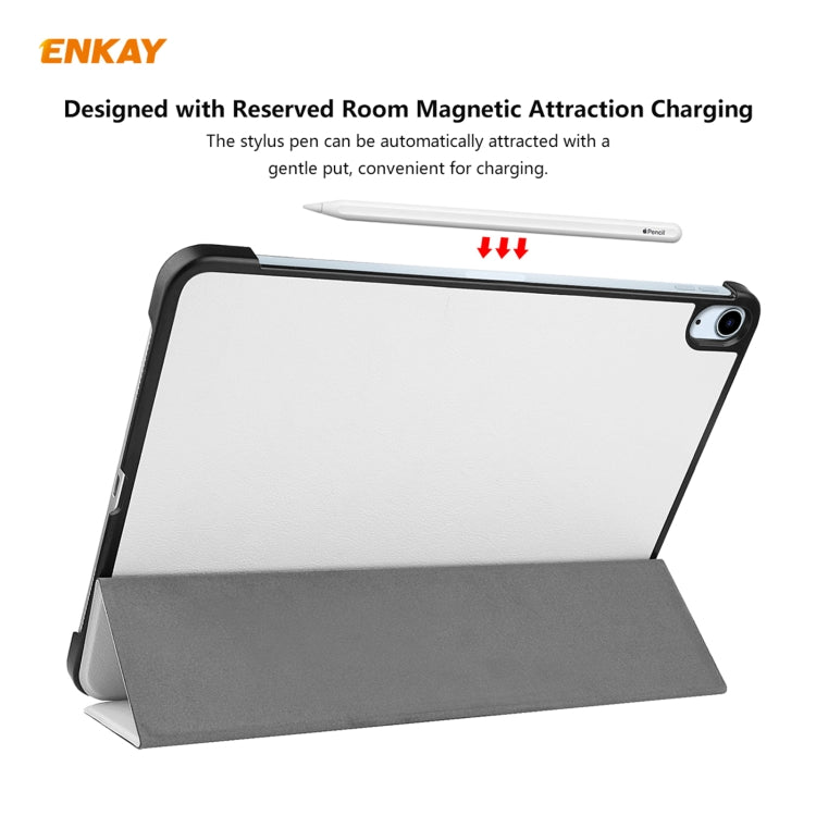 For iPad Air 11 2024 / Pro 11 2018 / Air 10.9 2022 ENKAY 3-folding Plastic Leather Smart Tablet Case(White)
