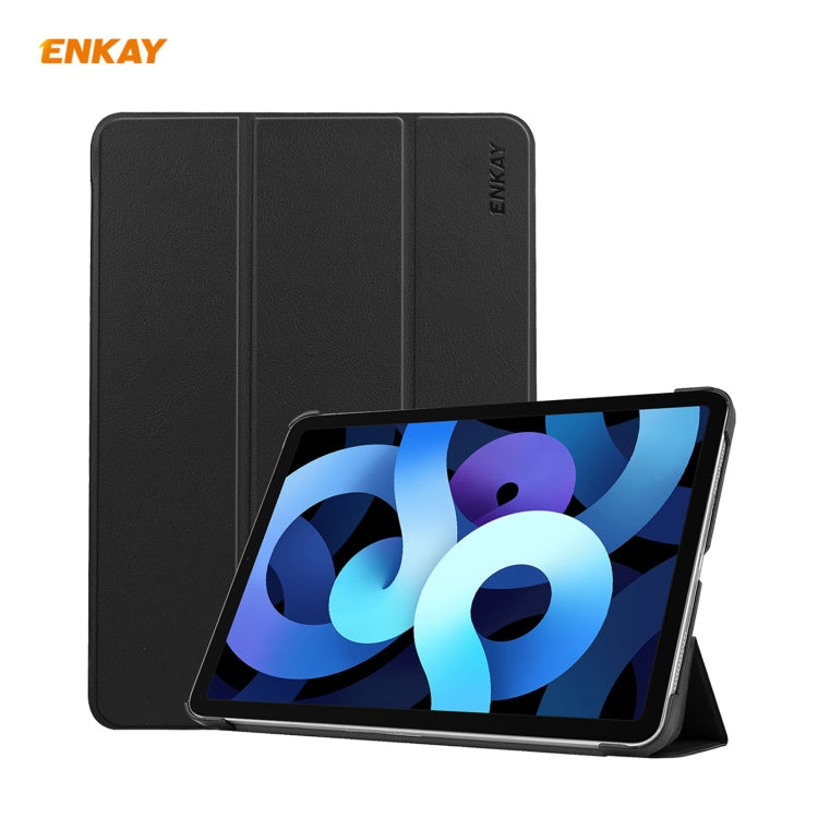 For iPad Air 11 2024 / Pro 11 2018 / Air 10.9 2022 ENKAY 3-folding Plastic Leather Smart Tablet Case(Black)