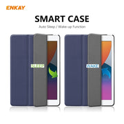 For iPad 10.2 2021 / 2020 / 2019 ENKAY ENK-8014 PU Leather + Plastic Smart Case with Three-folding Holder(Dark Blue)