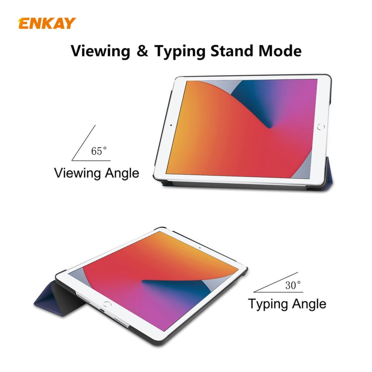 For iPad 10.2 2021 / 2020 / 2019 ENKAY ENK-8014 PU Leather + Plastic Smart Case with Three-folding Holder(Dark Blue)