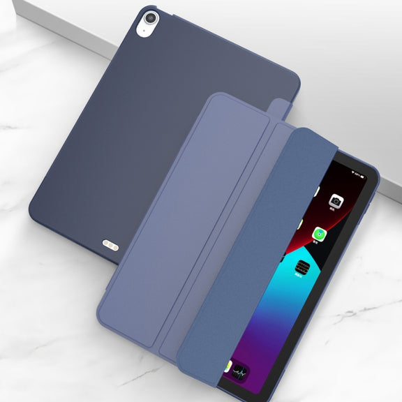 For iPad Air 11 2024 / Air 2022 10.9 Three-folding Surface Leather Matte TPU Bottom Smart Tablet Case(Dark blue)