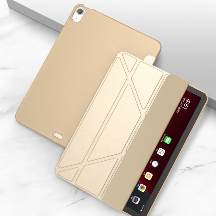 For iPad Air 2024 / Air 2022 10.9 Multi-folding Matte Surface Leather Smart Tablet Case(Gold)