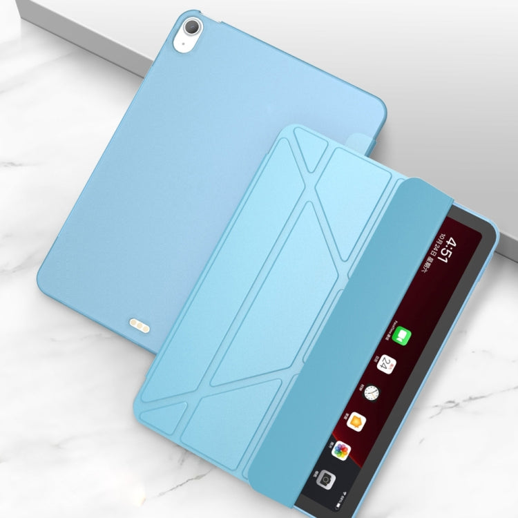 For iPad Air 2024 / Air 2022 10.9 Multi-folding Matte Surface Leather Smart Tablet Case(Sky Blue)