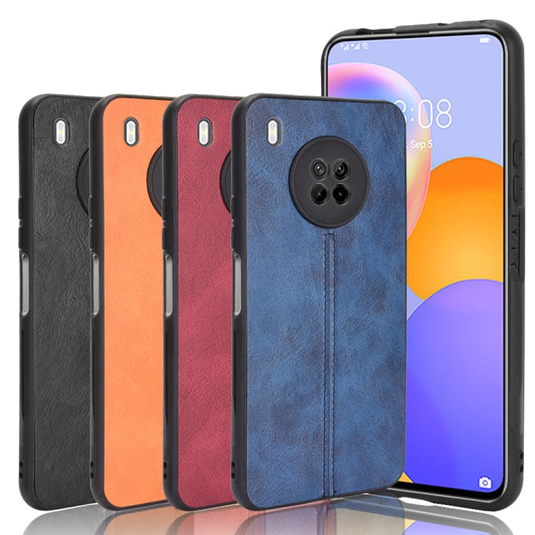 For Huawei Y9a Shockproof Sewing Cow Pattern Skin PC + PU + TPU Case(Orange)