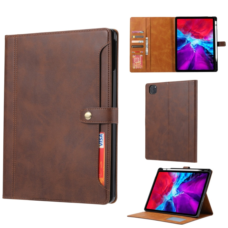 For iPad Air 11 2024 / Air 2022/2020 10.9 Calf Texture Double Fold Clasp Leather Tablet Case (Coffee)