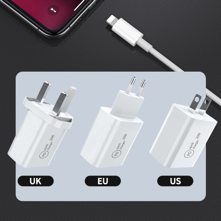 SDC-20W 2 in 1 PD 20W USB-C / Type-C Travel Charger + 3A PD3.0 USB-C / Type-C to 8 Pin Fast Charge Data Cable Set, Cable Length: 2m, EU Plug