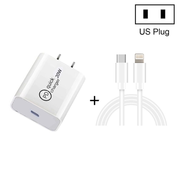 SDC-20W 2 in 1 PD 20W USB-C / Type-C Travel Charger + 3A PD3.0 USB-C / Type-C to 8 Pin Fast Charge Data Cable Set, Cable Length: 2m, US Plug
