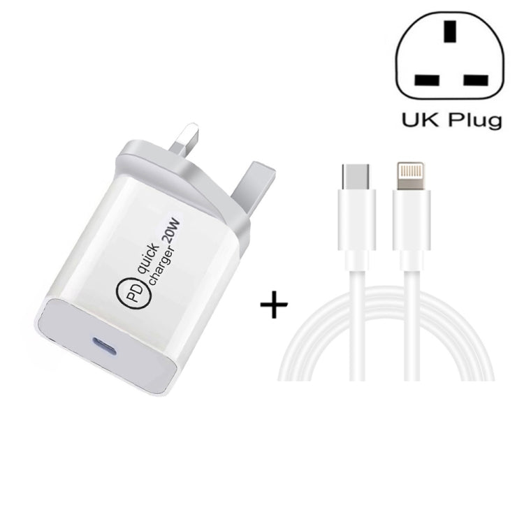 SDC-20W 2 in 1 PD 20W USB-C / Type-C Travel Charger + 3A PD3.0 USB-C / Type-C to 8 Pin Fast Charge Data Cable Set, Cable Length: 2m, UK Plug