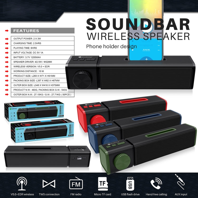 New Rixing NR4023 TWS Wireless Stereo Bluetooth Speaker, Support TF Card & MP3 & FM & Hands-free Call & 3.5mm AUX(Blue)