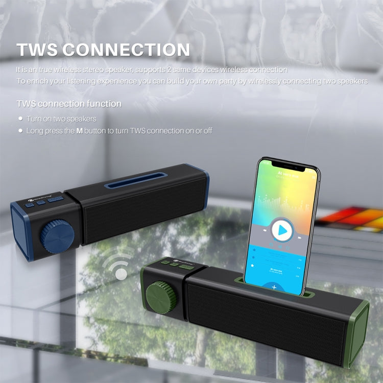 New Rixing NR4023 TWS Wireless Stereo Bluetooth Speaker, Support TF Card & MP3 & FM & Hands-free Call & 3.5mm AUX(Green)
