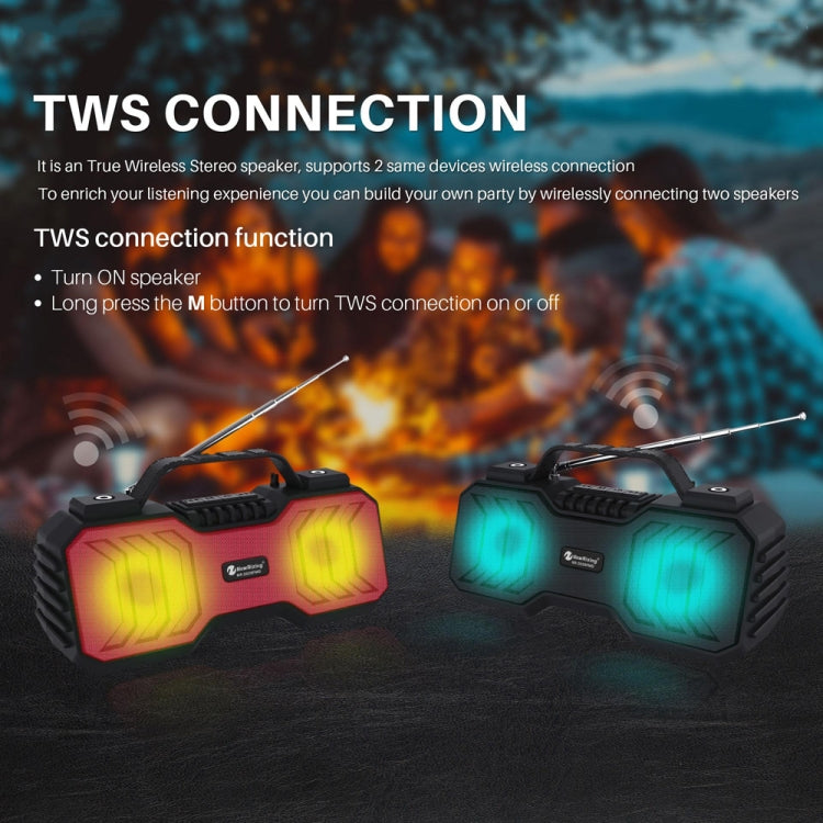 NewRixing NR-2029FMD TWS LED Flashlight Bluetooth Speaker, Support TF Card / FM / 3.5mm AUX / U Disk / Hands-free Calling(Red)