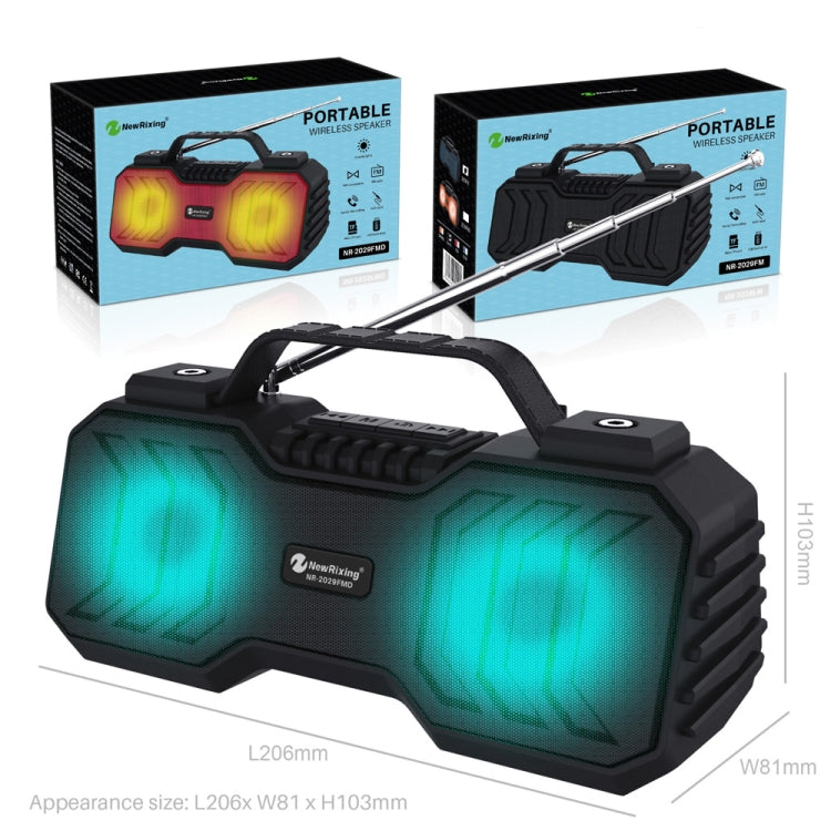 NewRixing NR-2029FMD TWS LED Flashlight Bluetooth Speaker, Support TF Card / FM / 3.5mm AUX / U Disk / Hands-free Calling(Black)
