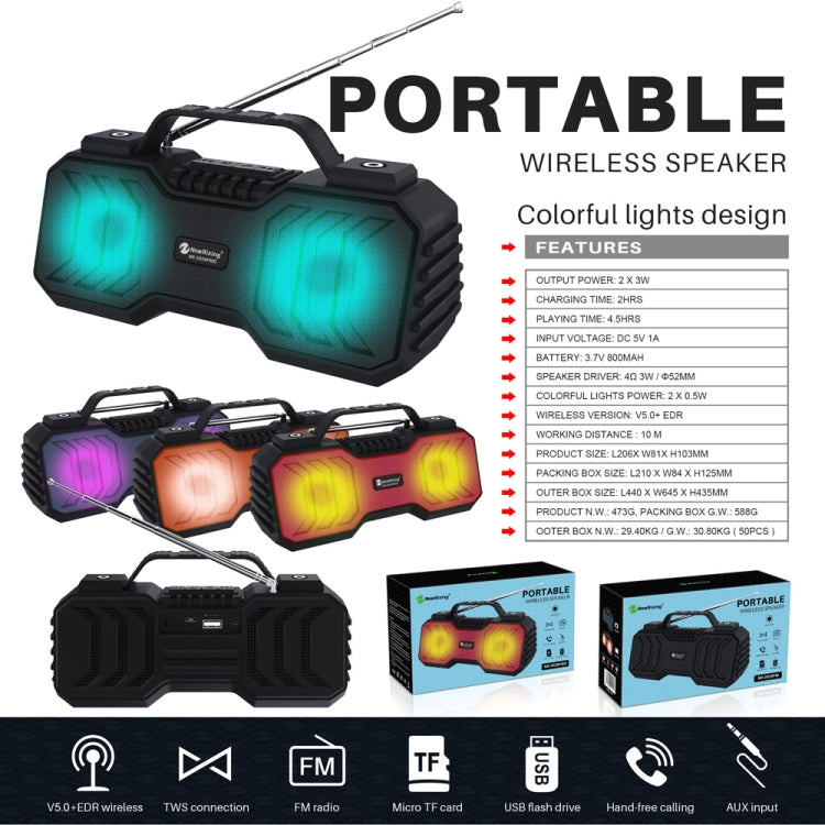 NewRixing NR-2029FMD TWS LED Flashlight Bluetooth Speaker, Support TF Card / FM / 3.5mm AUX / U Disk / Hands-free Calling(Qrange)