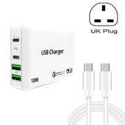 PD65W-A9 PD 65W Dual Dort USB-C / Type-C + Dual USB Charger with 5A USB-C / Type-C to USB-C / Type-C Fast Charging Cable for Apple MacBook Series UK Plug