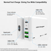 PD65W-A9 PD 65W Dual Dort USB-C / Type-C + Dual USB Charger with 5A USB-C / Type-C to USB-C / Type-C Fast Charging Cable for Apple MacBook Series UK Plug