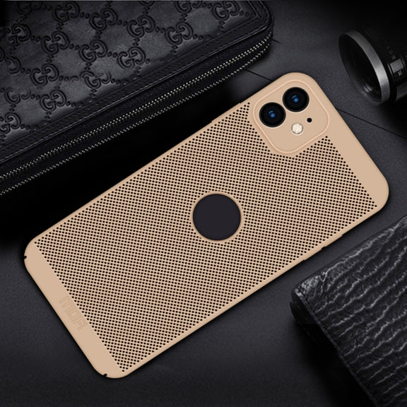 For iPhone 12 MOFi Honeycomb Texture Breathable PC Shockproof Protective Back Cover Case(Gold)