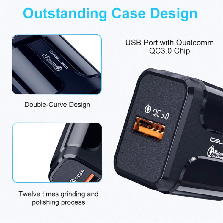 LZ-023 18W QC 3.0 USB Portable Travel Charger + 3A USB to 8 Pin Data Cable, US Plug(White)