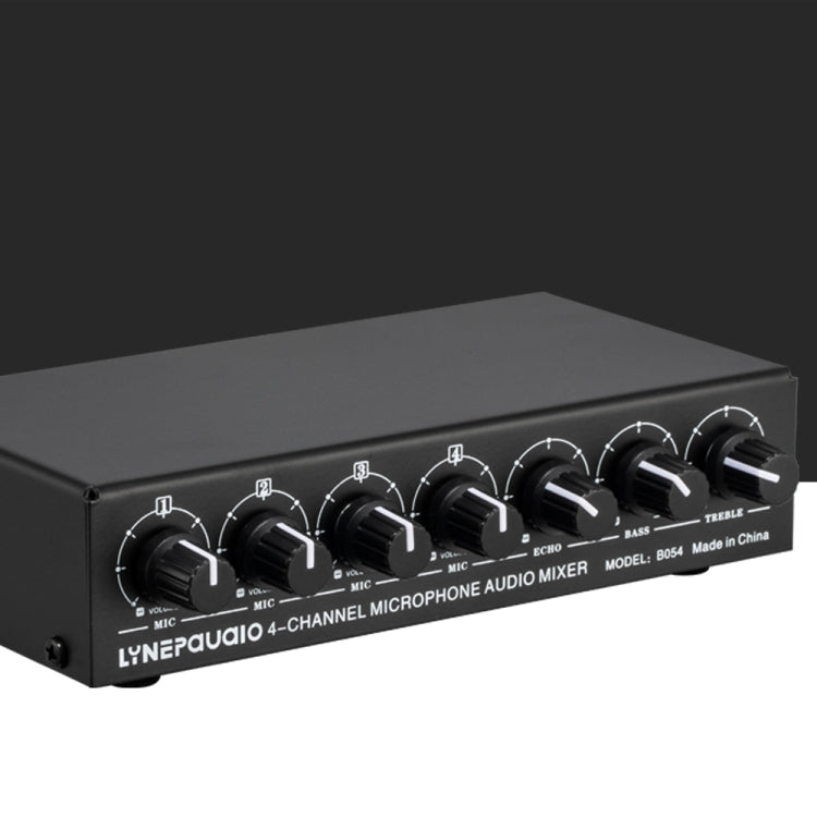 B054 4-Channel Microphone Mixer Support Stereo Output With Reverb Treble And Bass Adjustment, USB 5V Power Supply, US Plug