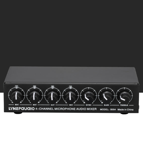 B054 4-Channel Microphone Mixer Support Stereo Output With Reverb Treble And Bass Adjustment, USB 5V Power Supply, US Plug