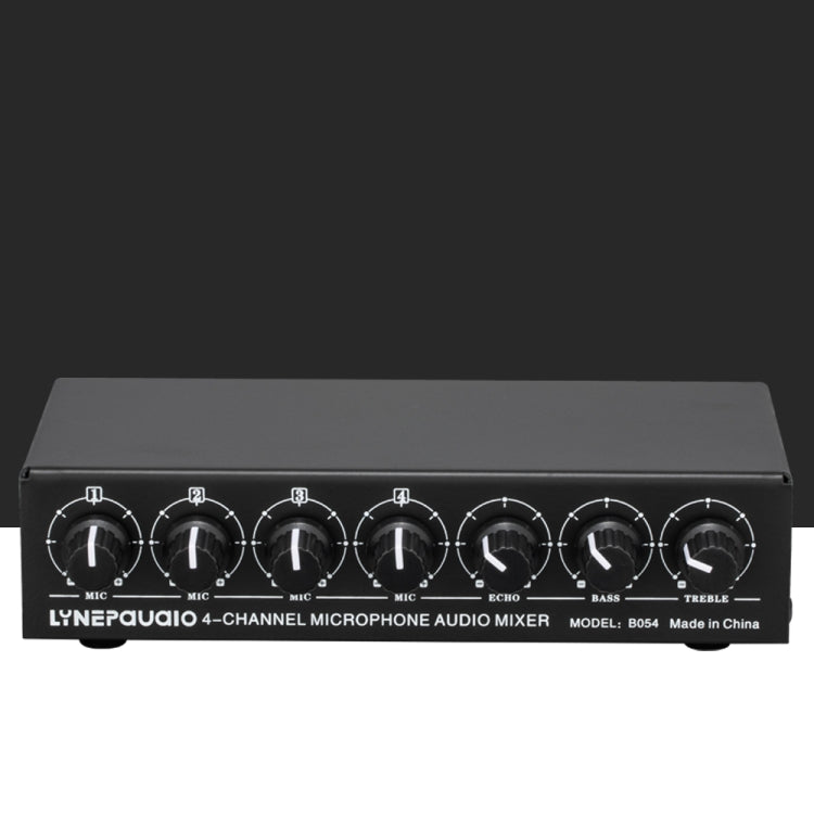 B054 4-Channel Microphone Mixer Support Stereo Output With Reverb Treble And Bass Adjustment, USB 5V Power Supply, US Plug