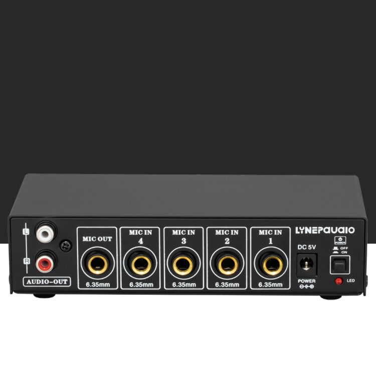 B054 4-Channel Microphone Mixer Support Stereo Output With Reverb Treble And Bass Adjustment, USB 5V Power Supply, US Plug